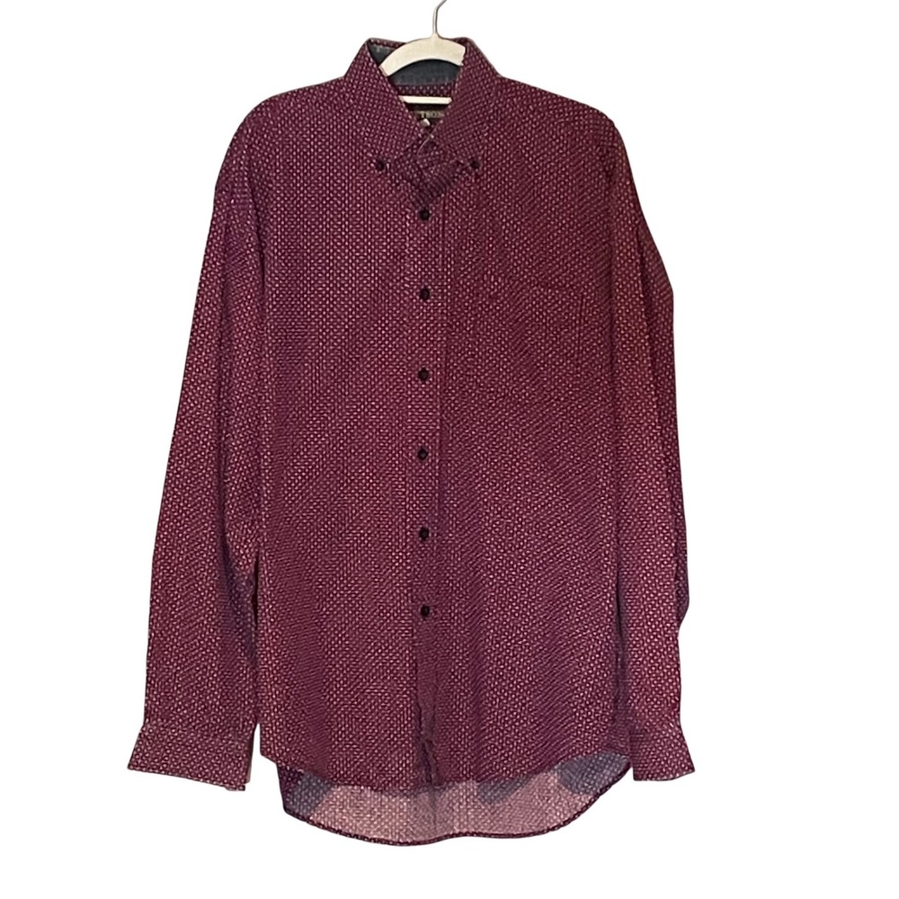Stetson Mens Burgundy Geometric Cotton Button Down Long Sleeve Shirt Size M